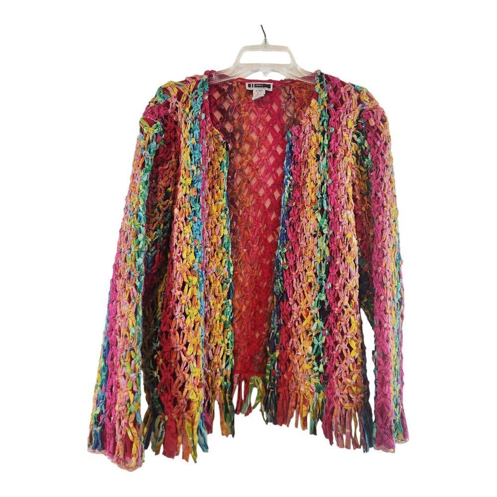 Jessica London Studio open front cardigan sz 1X multicolor artsy bohemian chunky